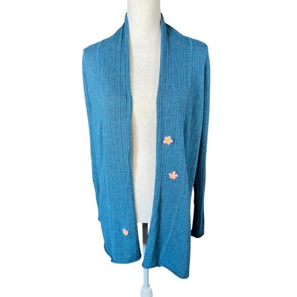 Kinross cashmere blue embroidered cardigan sweater - Picture 2 of 8
